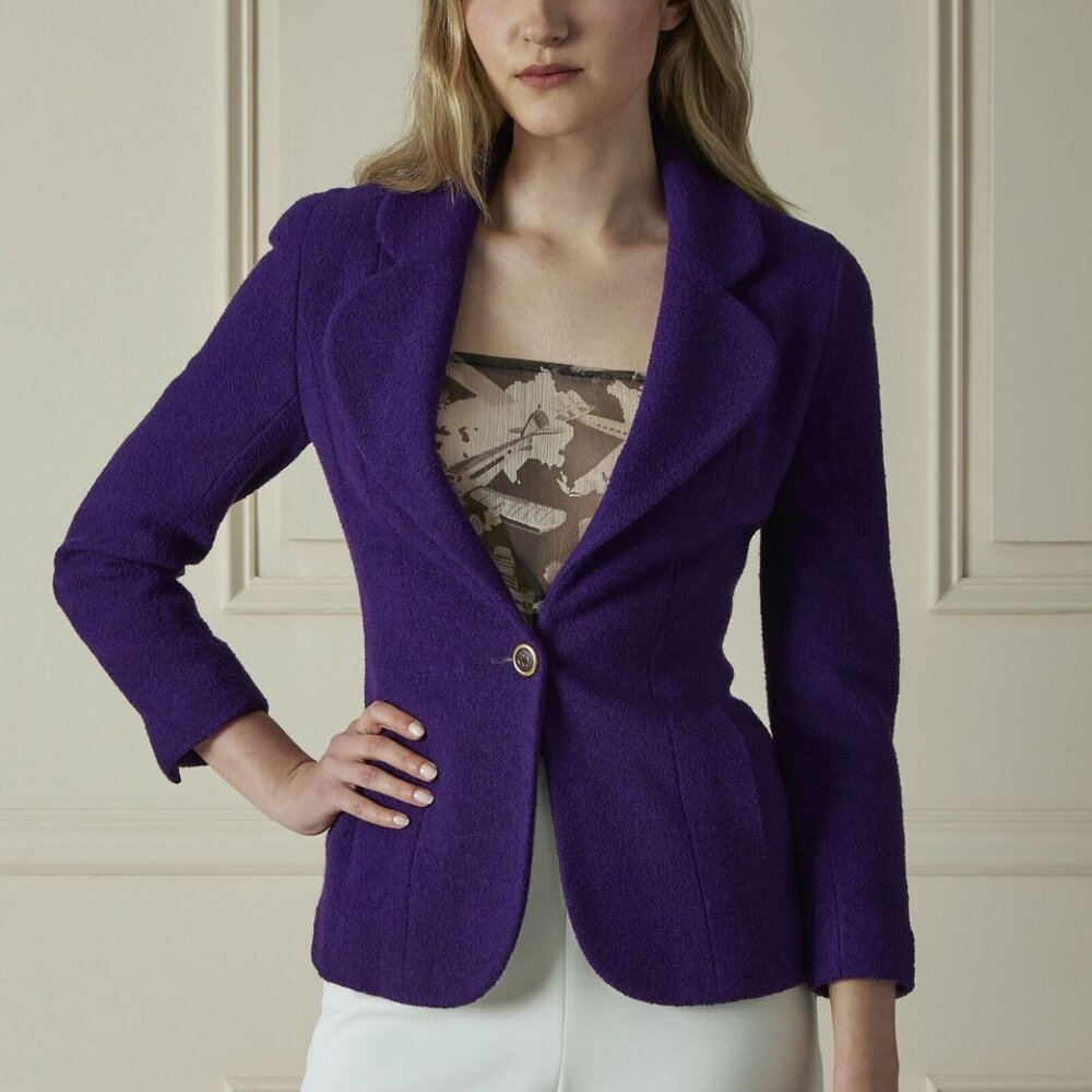 Armani Collezioni Italy Purple Polyester Single Breast Puffer Jacket, 8,NWT $685